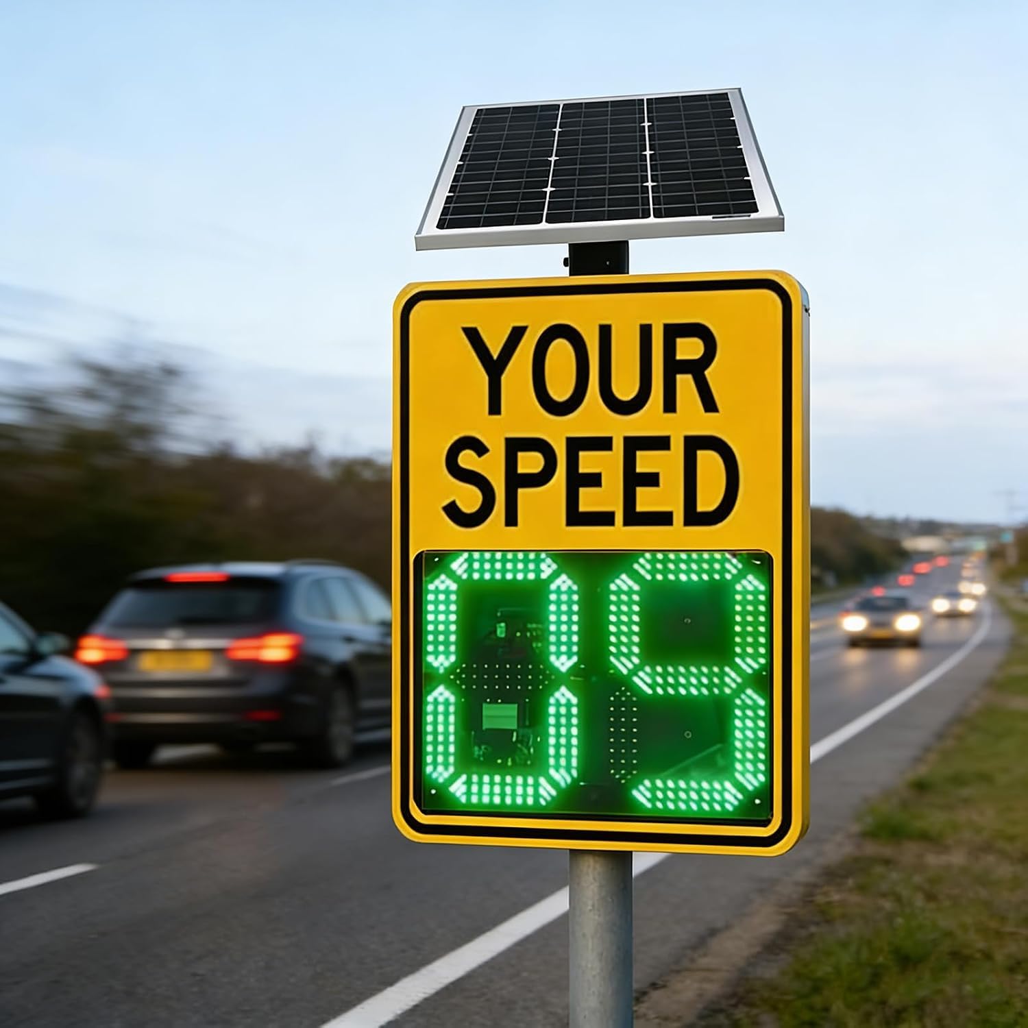Panneau De Vitesse Radar, Panneau De Vitesse Radar LED À Panneau Solaire, Affichage De La Vitesse, Haute Luminosité Réfléchissante, Alliage Daluminium, Yellow 60X75cm