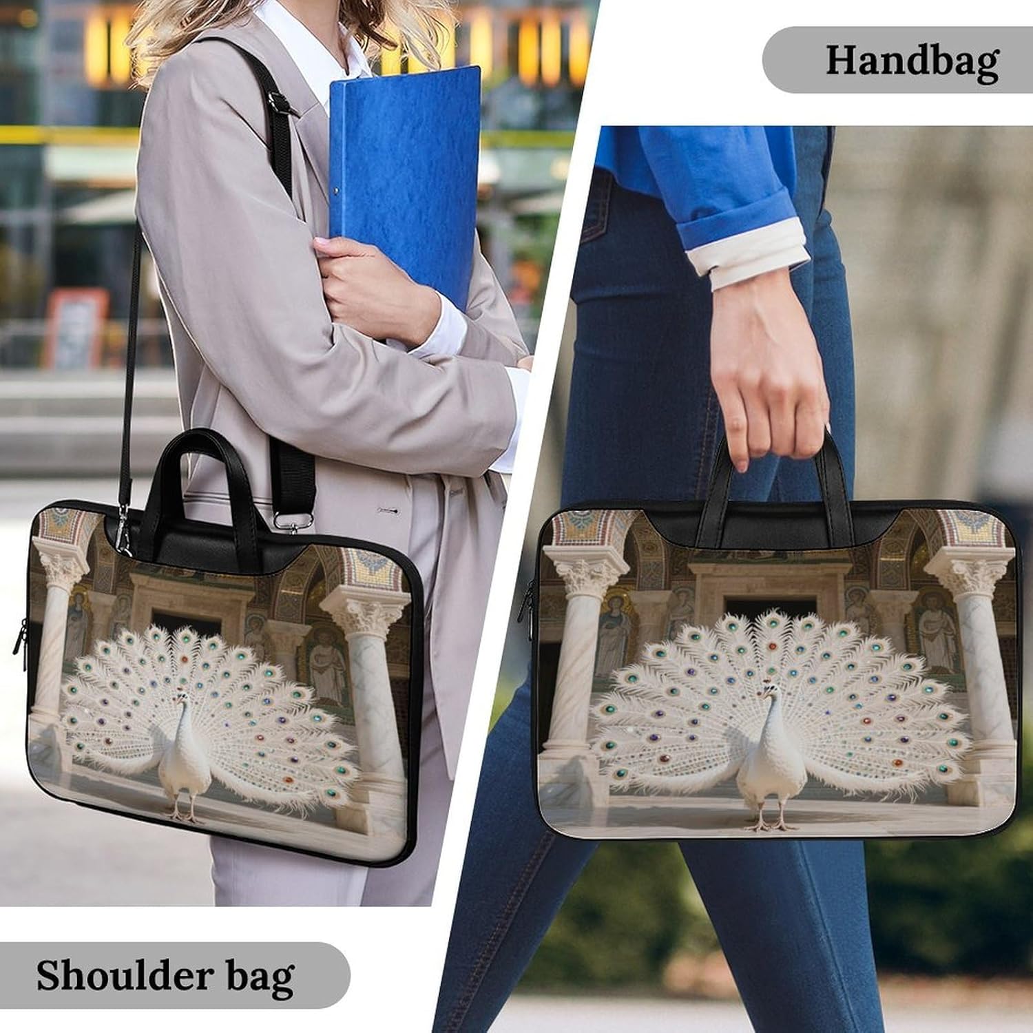 White Peacock 42x30.5cm Black-style Laptop Bag Leather Tablet Computer Briefcase Large Capacity Work Business Tote Bags for Office