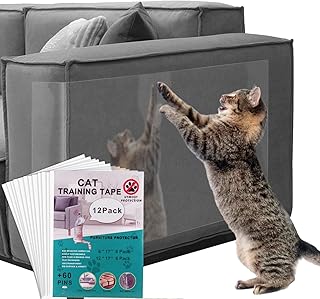 Anti Cat Scratch Furniture Protector, Cat Scratch Deterrent Tape-12 Pack Single Side Couch Protector for Cats, Self-Adhesive Cat Tape for Furniture, Clear Cat Scratch(6 * 17"+12 * 17")