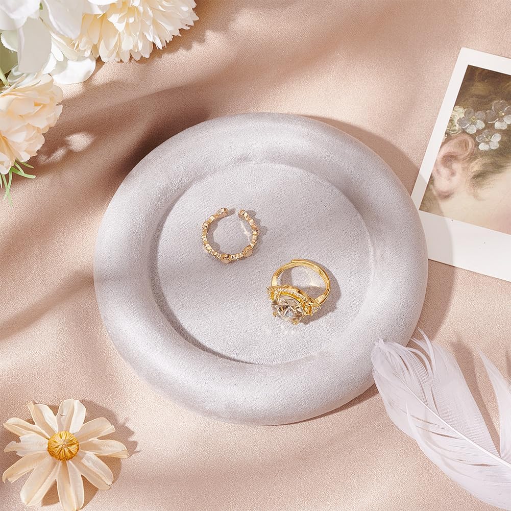 Velvet Jewelry Display Holder Round Gray Jewelry Tray Dish Showcase Display Organizer Trinket Storage for Women Ring Earring Necklace Pendants Bracelet Watch Velvet Buttons Box - Image 3
