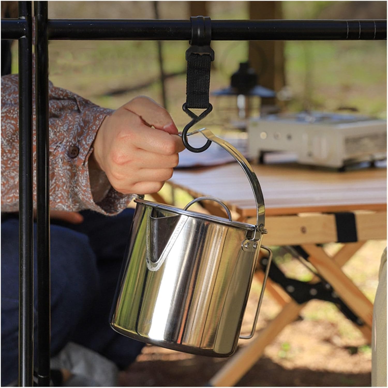 Camping Kettle Stainless Steel Kettle, 1.2L Portable Camping Coffee Pot, Durable and Portable Camp Tea Pot, Outdoor, Hiking, Camping, Picnic and Traveling. Camping Kettle Camp Tea offee Pot