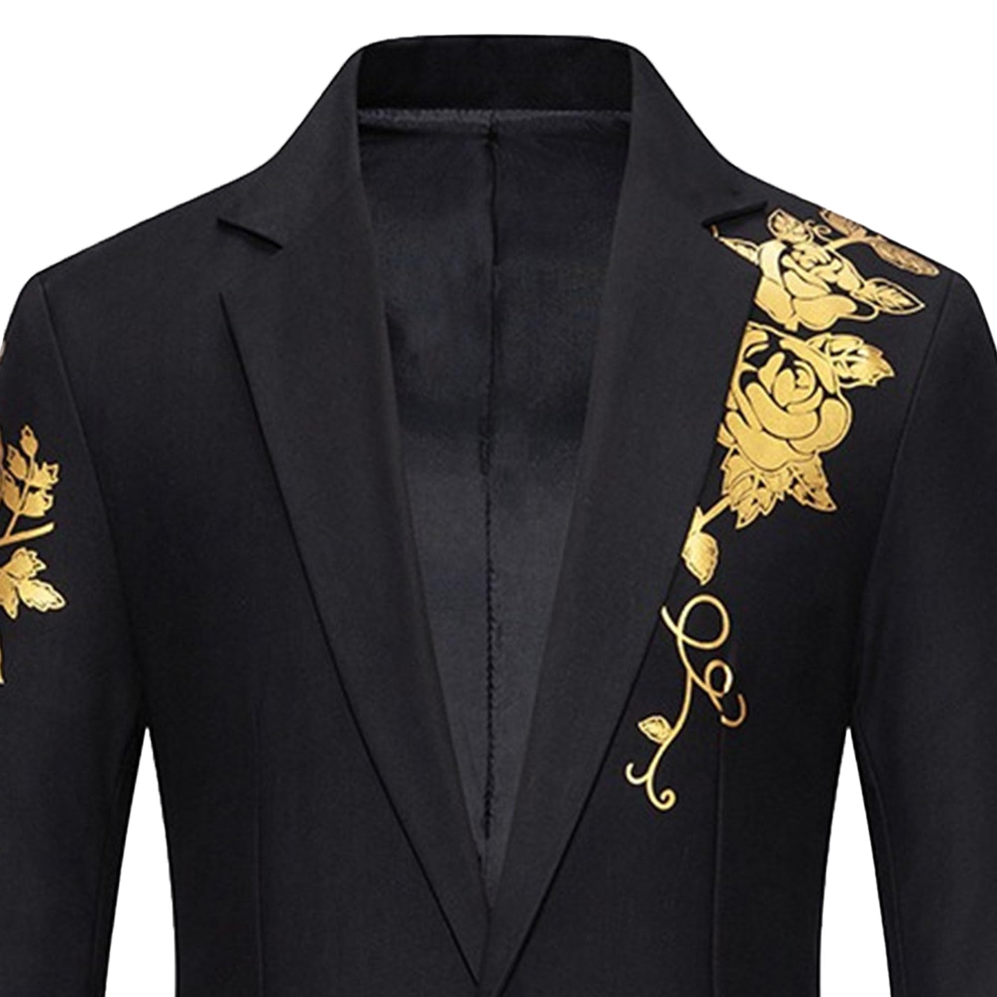 Chaqueta de esmoquin floral para hombre, con solapa, con lentejuelas, patrón de rosas doradas, chaqueta de esmoquin para hombre