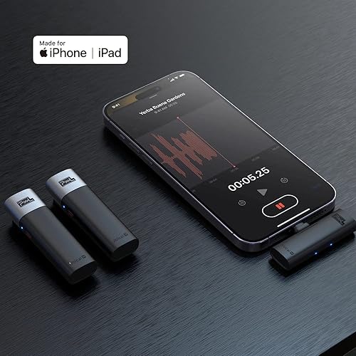 Miniatura 7 de PIXEL Micrófono Lavalier inalámbrico para iPhone iPad, MFi (fabricado para iOS) Sistema de micrófono inalámbrico con clip con 1 receptor y 2
