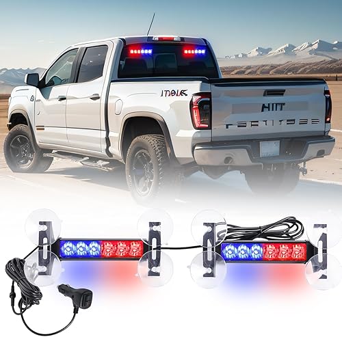 Miniatura 1 de 2 luces estroboscópicas de emergencia de 6.1 pulgadas, luces de policía rojas y azules, 12 luces LED de advertencia de peligro intermitentes de