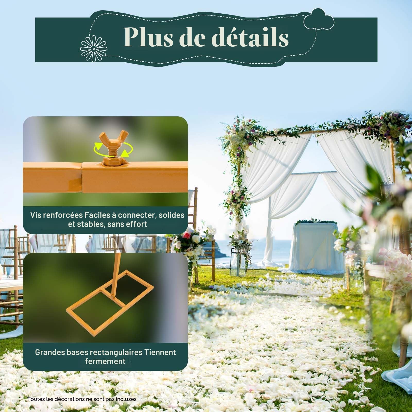 Arche de mariage en métal - 3 x 3 m - Structure réglable en hauteur pour mariage, anniversaire, fête d'anniversaire, banquet
