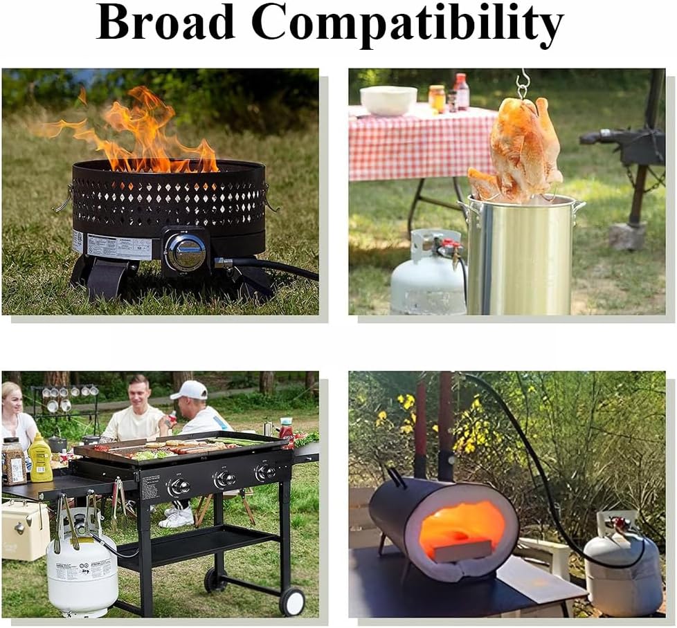 4FT High Pressure Propane Regulator with Gauge, Brass PVC Hose for Turkey Fryers Burners Smokers for Outdoor Grills Portable Stoves