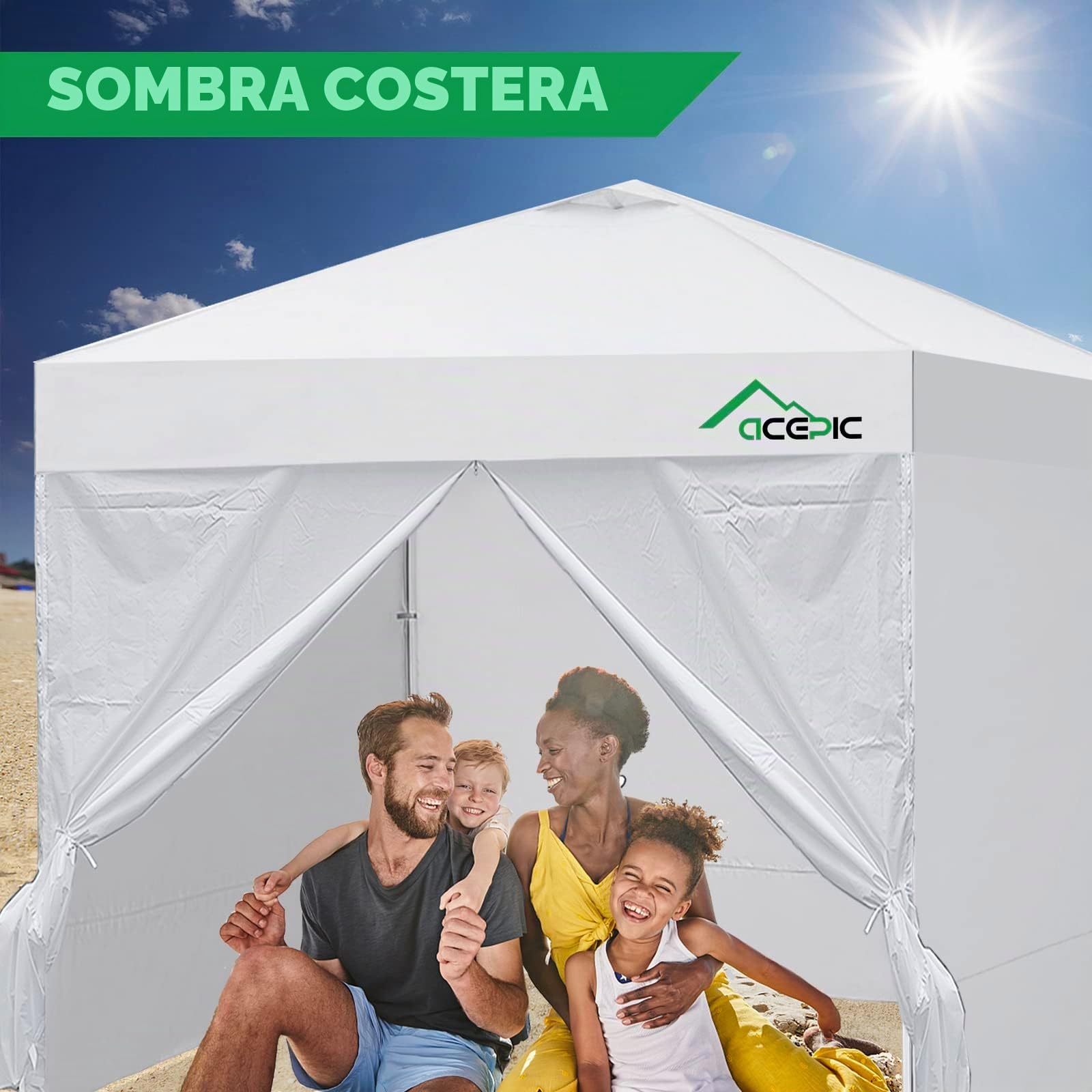 Acepic Pack de 4 Paredes Laterales para Carpa 3x3m, Paneles Laterales Impermeables de Tela Oxford 210D para Cenador Plegable, Protección Solar y Privacidad para Jardín, Camping y Eventos, Blanco