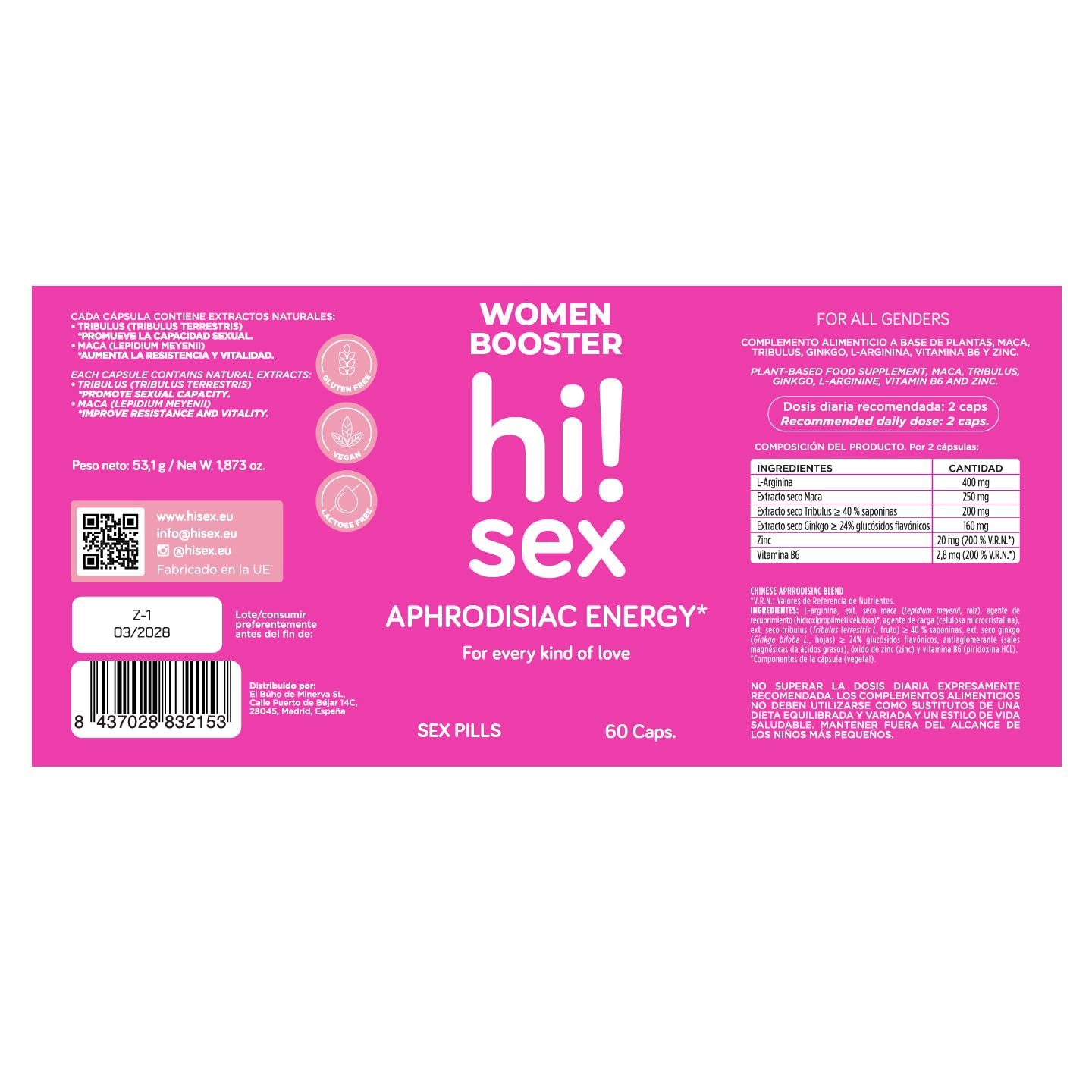 Suplemento Libido Mujer - Fórmula con Maca, Tribulus, L-Arginina y Ginkgo, Apoyo al Deseo Femenino, Energía y Confianza. Ayuda al Balance Hormonal - 60 Cápsulas