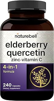 Elderberry Quercetin 4-in-1 with Vitamin C & Zinc, 240 Capsules | Traditional Herbal Supplement | 500mg Sambucus Nigra, 500mg Quercetin, 250mg Vitamin C, 50mg Zinc Picolinate per Serving