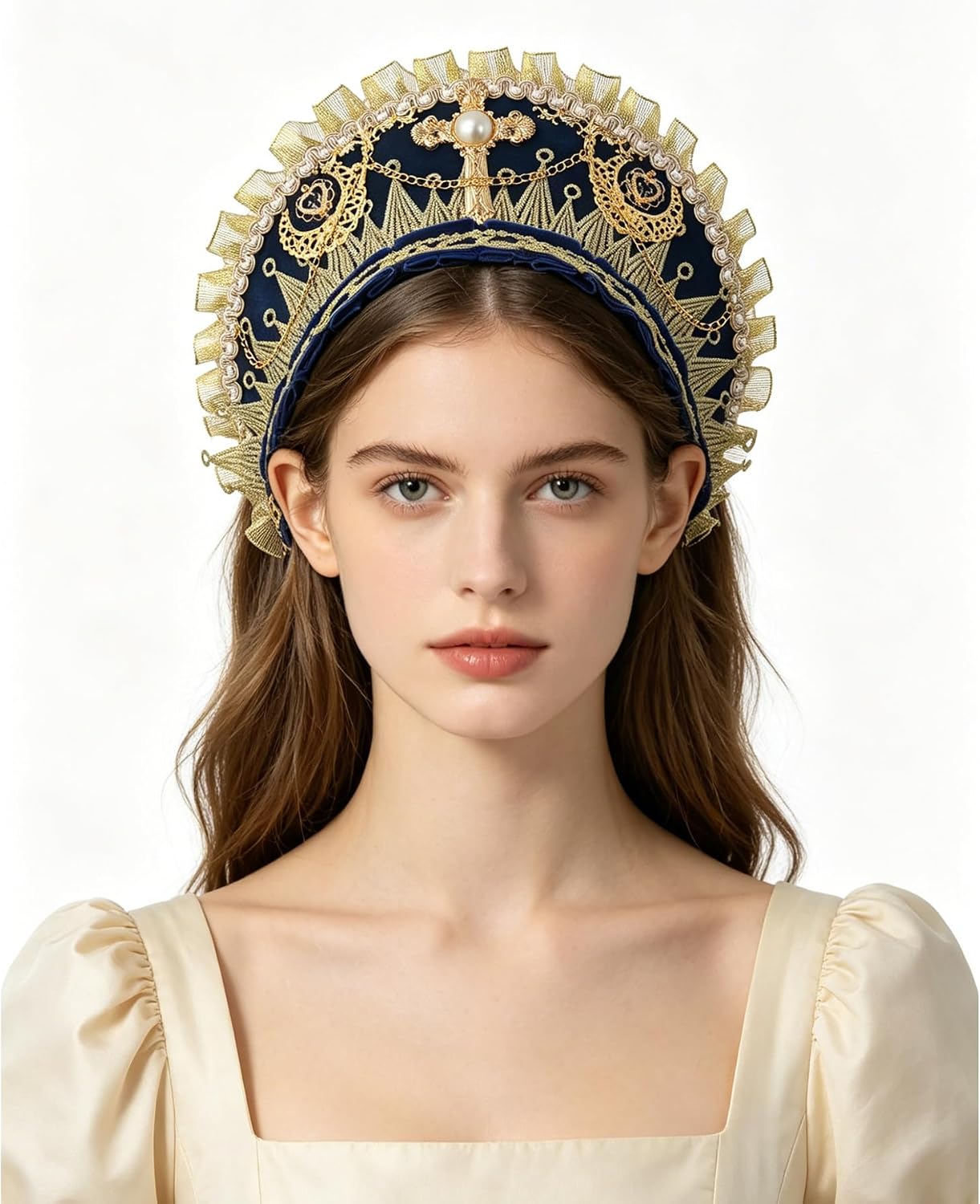 Anne Boleyn Hat Headwear Tudor Elizabethan Headwear French Royal Coronet Hood Headband Cosplay Accessories