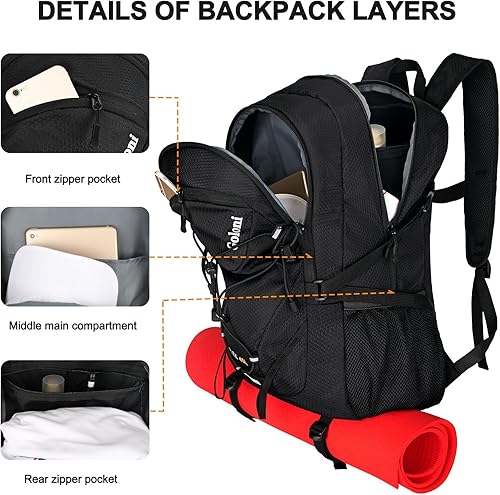 Miniatura 6 de Mochila de senderismo de 45 L con cubierta para lluvia, mochila de campamento plegable ligera para senderismo, resistente al agua con poste de