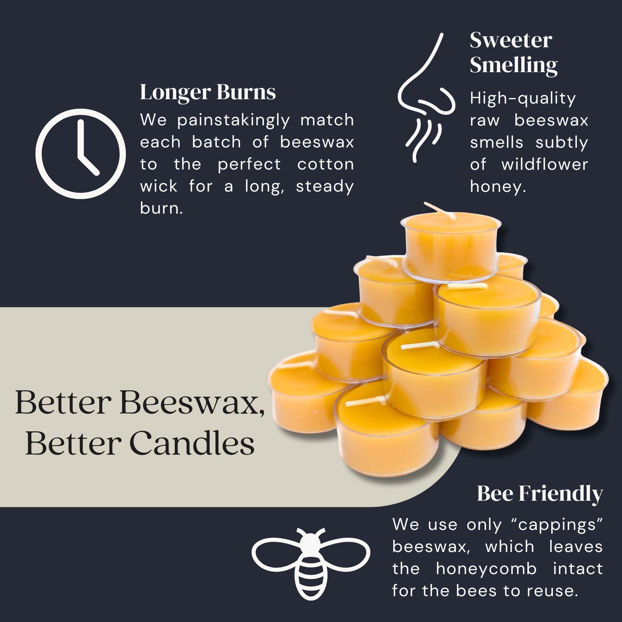 Bluecorn Beeswax Candele da tè, 100% pura cera d'api naturale, lumini gialli, senza profumo, paraffina e soia, combustione pulita, lunga durata, prodotto in America, decorazione natalizia, confezione