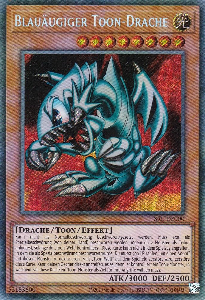 SRL-DE000 - Blauäugiger Toon-Drache - Secret Rare - Reprint - Deutsch - Spell Ruler (25th Anniversary Edition) - mit LMS Trading Fieldcenter-Karte Yugioh