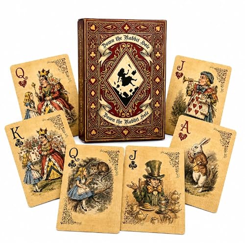 Alice in Wonderland Playing Cards - Vintage Down the Rabbit Hole Deck, 54 Linen-Finish Cards with Illustrated Court Cards & 2 Collectible Jokers, Gift Box for Card Games, Party Decor & Photo Props