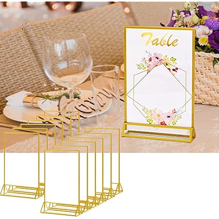 Cadre Doré Lot De 6 Supports De Panneau En Acrylique Doré 10x15 Cm - Présentoir Double Face Pour Menus, Photos Menu Mariage