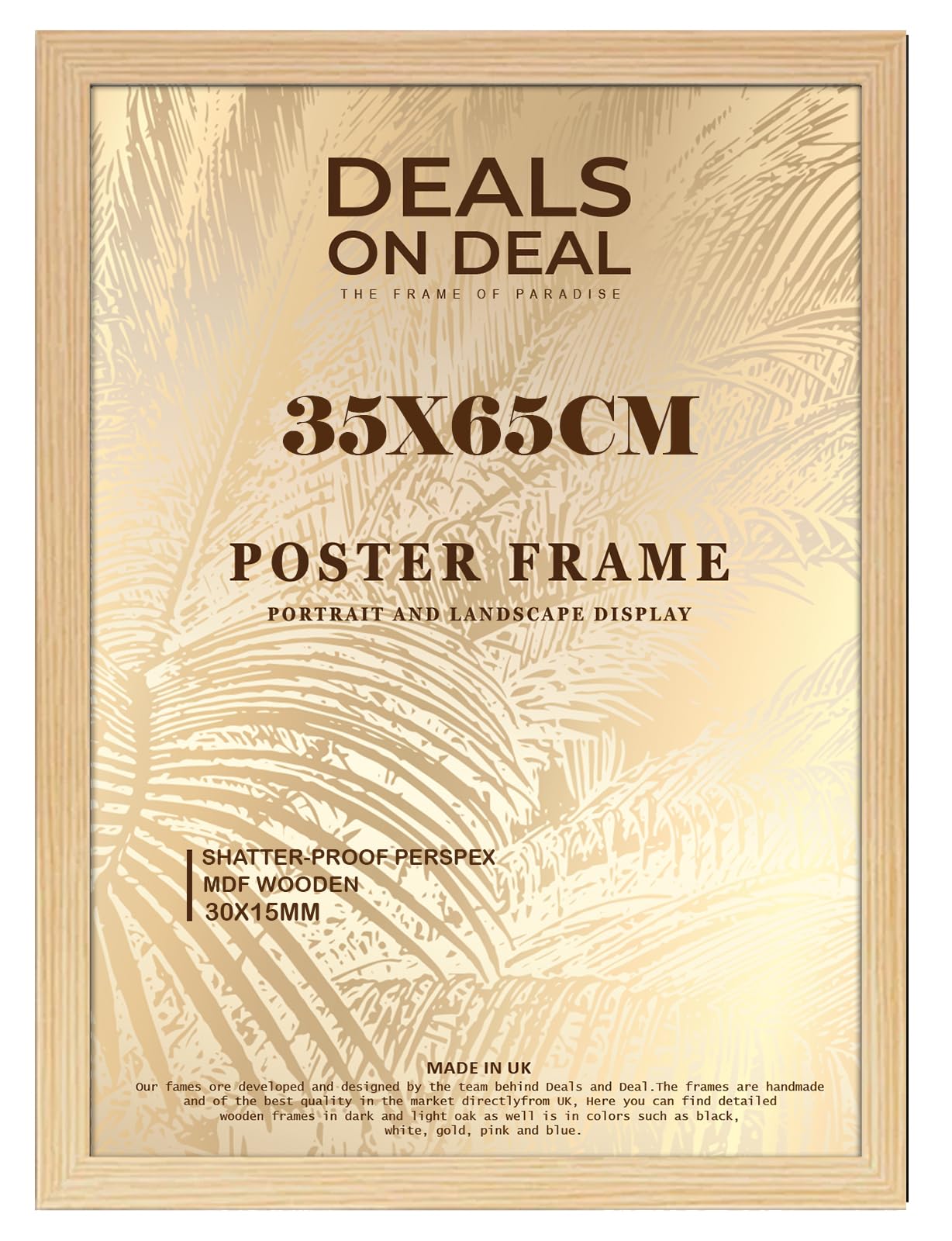 DEALS ON DEAL Minimalist Slim Profile Oak Poster Frame 65x35cm MDF Picture Frame for Jigsaw Puzzles Shatter-Proof Front Portrait/Landscape Ideal for Home & Office Décor