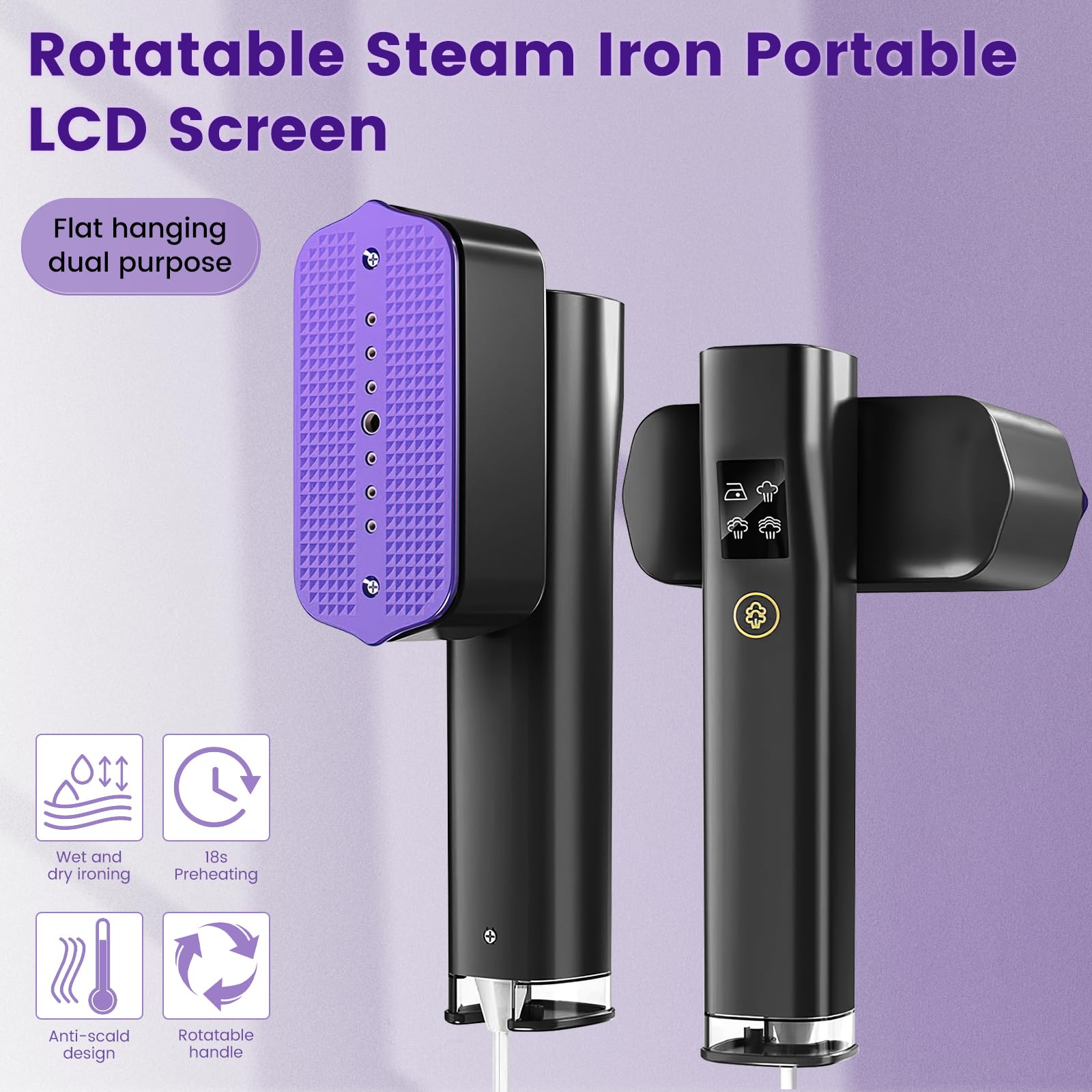 Vaporizador portátil para ropa, vaporizador portátil de visualización LCD de viaje, tres funciones opcionales, voltaje de 1200 W, fuerte plancha de vapor dos en uno, tanque de agua