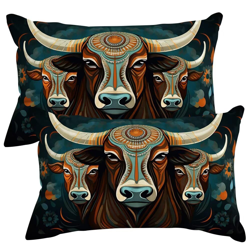 Set of 2 Velvet Cushion Covers 40x70 cm Animals Cushions Covers Decorative Throw Pillow Case Cow Sofa Pillows 16x28 Inch Rectangle Cushion Cover with Invisible Zipper for Livingroom Bedroom -SC453