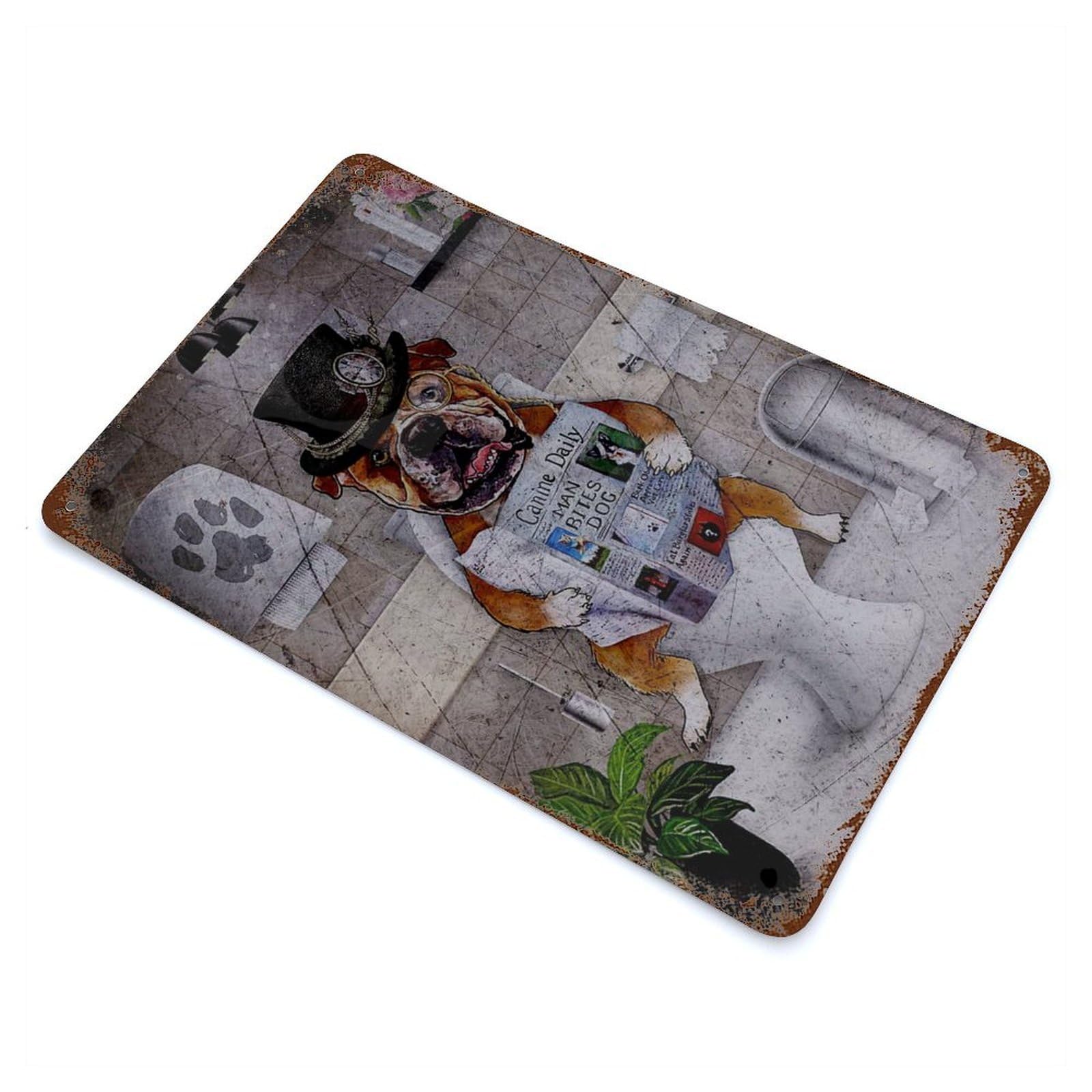 Decorative Tin Sign with Bulldog Design 11.8"x7.9", for Garage, Bar And Workshop Decor, Decorative Metal Wall Art
