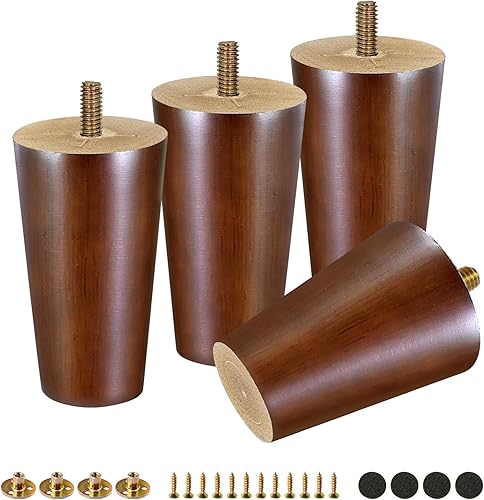 Miniatura 53 de FoDau770 Patas de Muebles de Madera de Caucho de 9 Pulgadas, Patas de Madera Rectas Cónicas de Mediados de Siglo para Sofá, Juego de 4, Patas