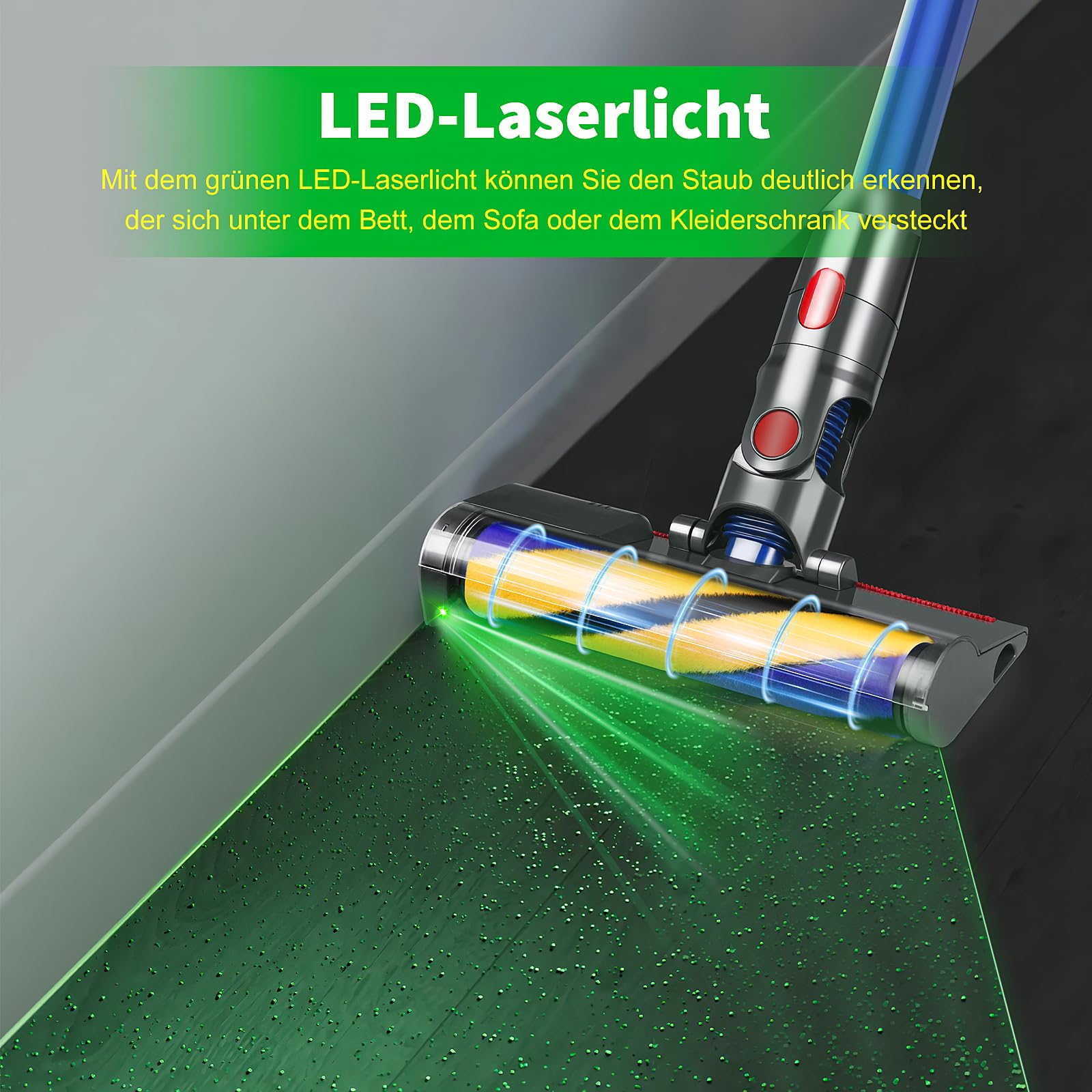 Cabezal de repuesto para aspiradora inalámbrica Dyson V7 V8 V10 V11 V15, cepillo de microfibra con luz láser LED verde, adecuado para suelos de madera dura y alfombras