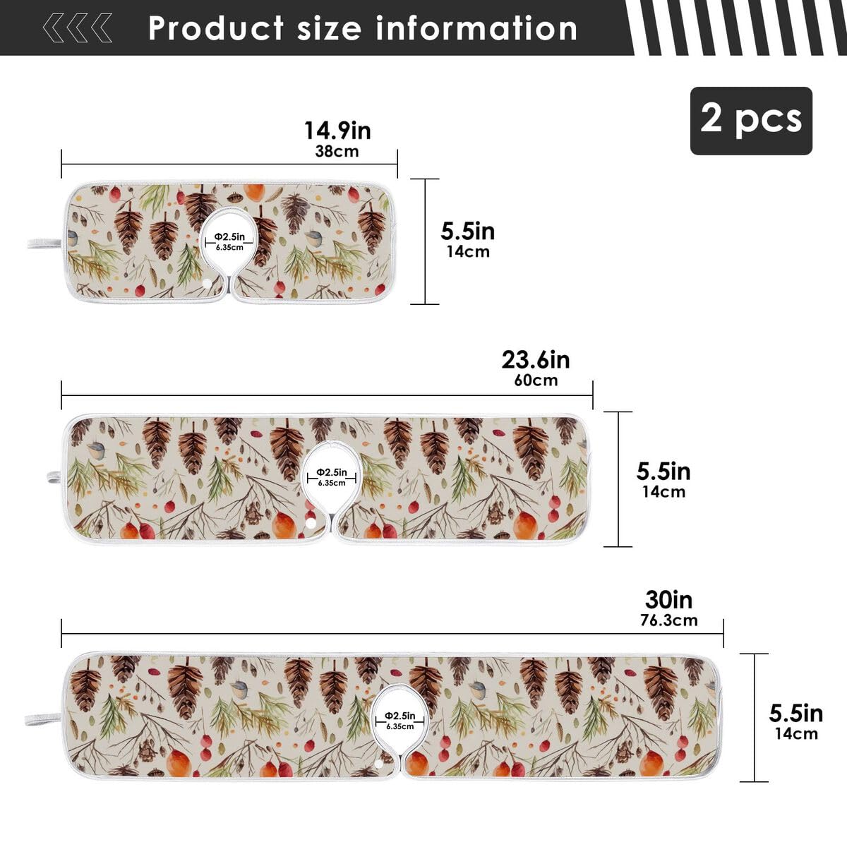 FULUHUAPIN 2 Pack Seamless Kitchen Faucet Splash Catcher Absorbent Mat, Polyester Sponges Machine Washable Quick Dry Drying Mat, Sink Accessories 23'' x 5'' 20323995