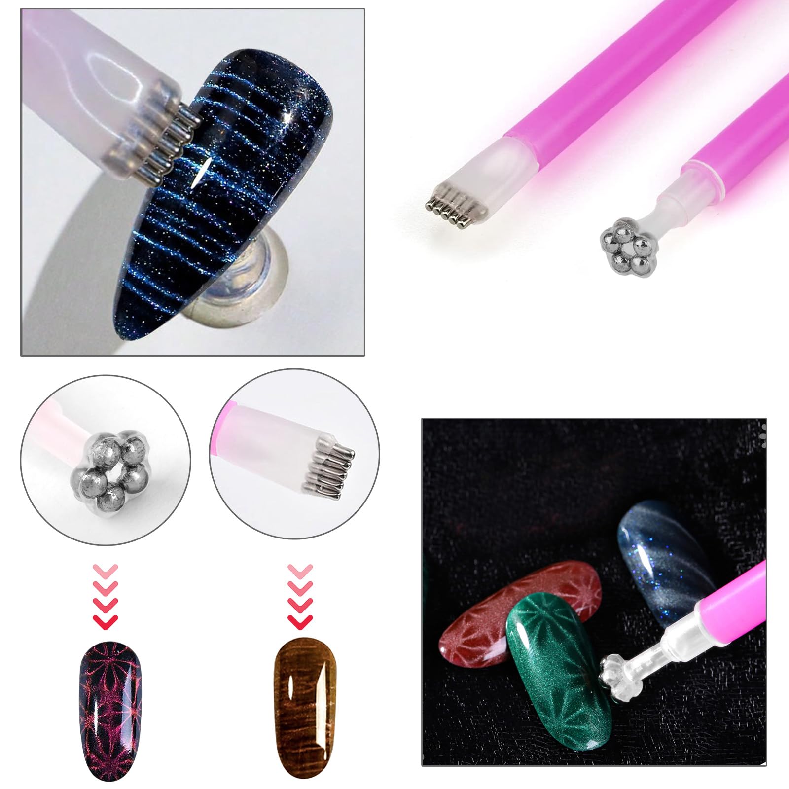 TAIHOBO Nail Magnet Set, 16PCS 3D Cat Eye Magnet for Nails Portable Magnetic Nail Art Tools, DIY Magnet Stick Set - Image 4