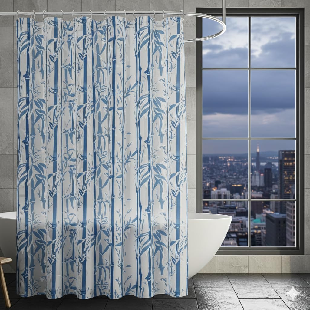 CASA-NEST Self Lining Shower/PARTITION Curtain for Rooms and Bathroom,Size 7ft 54X84 INCHES,Color-Blue Multi,Waterproof Bamboo 001