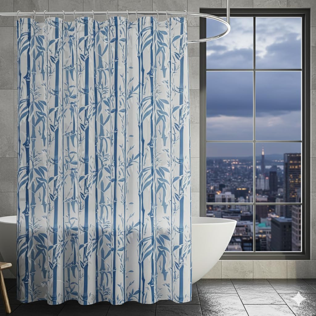 CASA-NEST Self Lining Shower/PARTITION Curtain for Rooms and Bathroom,Size 7ft 54X84 INCHES,Color-Blue Multi,Waterproof Tulip007