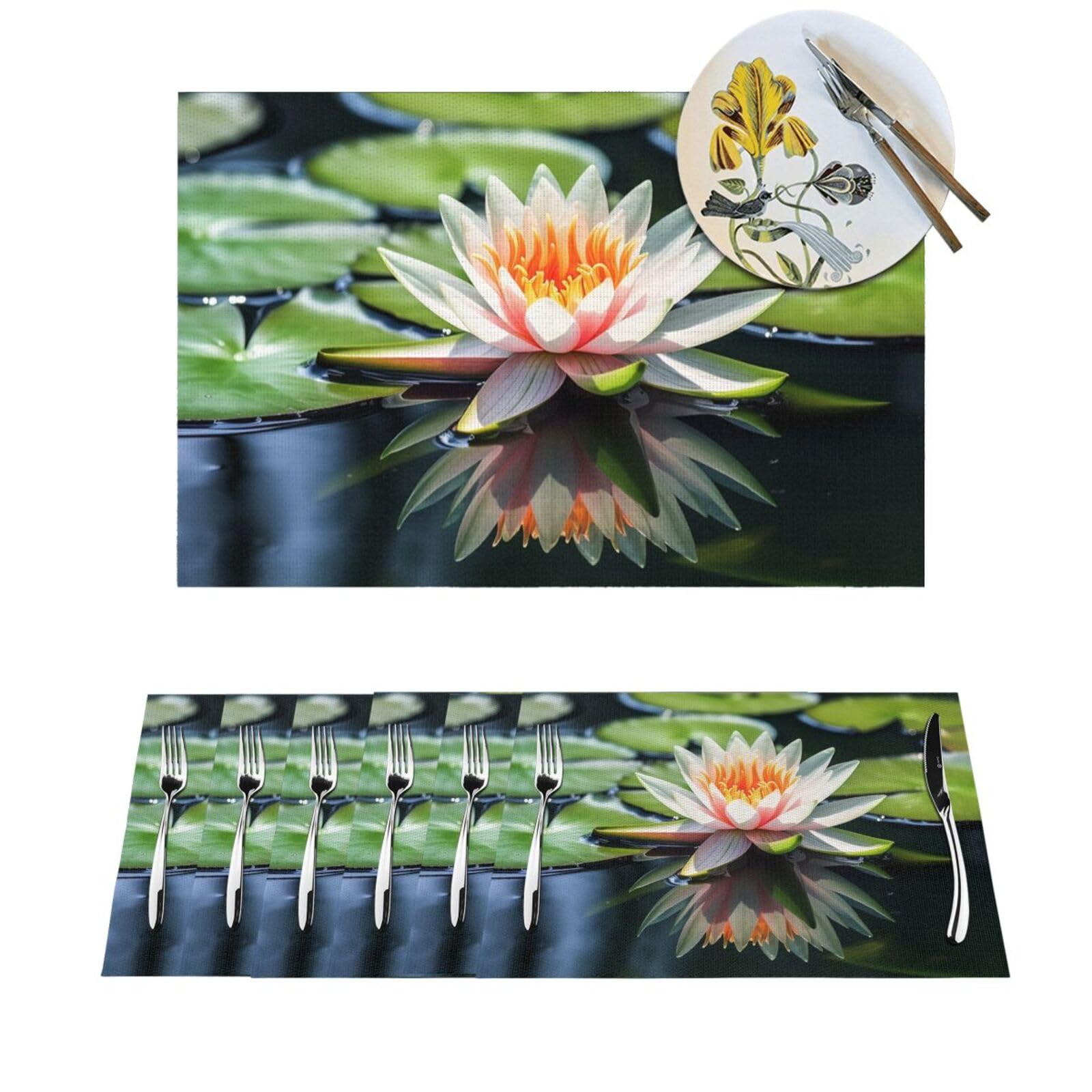 Set de table nénuphar en PVC lavable | Lot de 4 dessous de plat antidérapants pour la cuisine