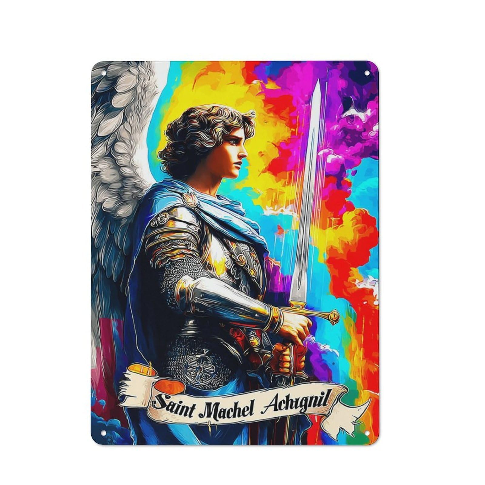 Junmoney Saint Machel Achignil Guardian Of Light Retro Metal Sign 40X30cm Featuring For Bar Or Restaurant, For Bar Decor Enthusiasts