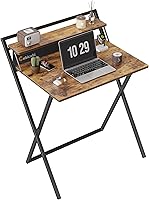 CubiCubi 30 Inch Small Folding Computer Desk with Shelf & Storage Bag - No Assembly Home Office Study Table, Rustic Brown