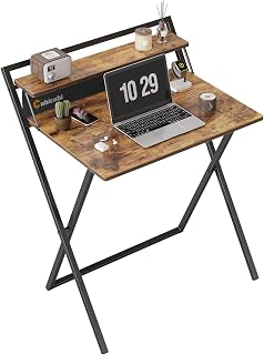 CubiCubi 30 Inch Small Folding Computer Desk with Shelf & Storage Bag - No Assembly Home Office Study Table, Rustic Brown