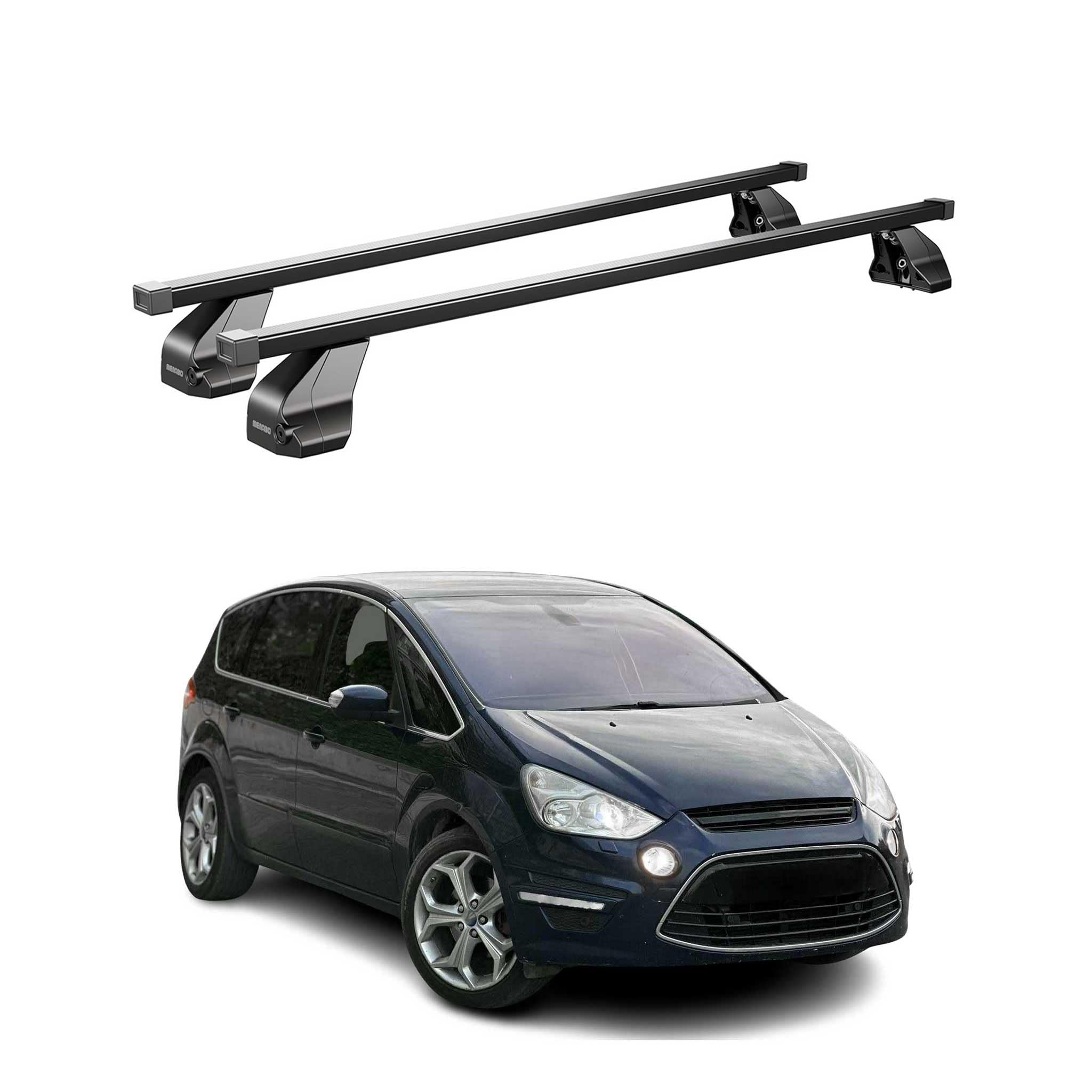 OMAC Barre portapacchi trasversali in acciaio per Ford S-Max I 2006-2014 – Antifurto Incluso – Testate City Crash – DIN 75302:2019 – ISO/passo 11154:2006 – Carico Max 75 kg Nero