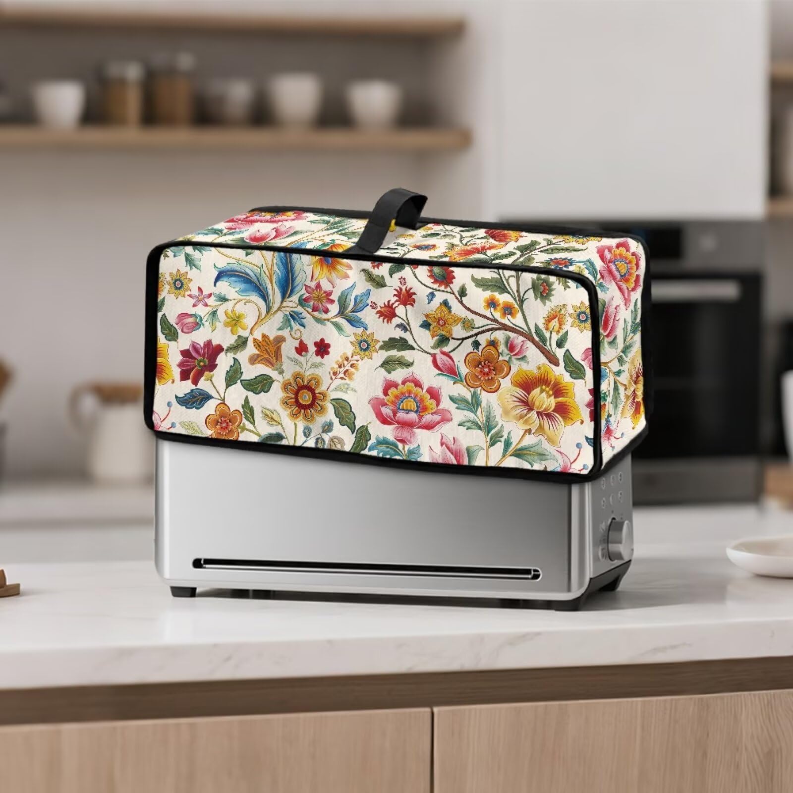 Funda para tostadora de 2 rebanadas, diseño floral colorido, delgado, fácil de plegar y transportar, resistente al calor, protector de electrodomésticos de cocina, lavable a máquina 3