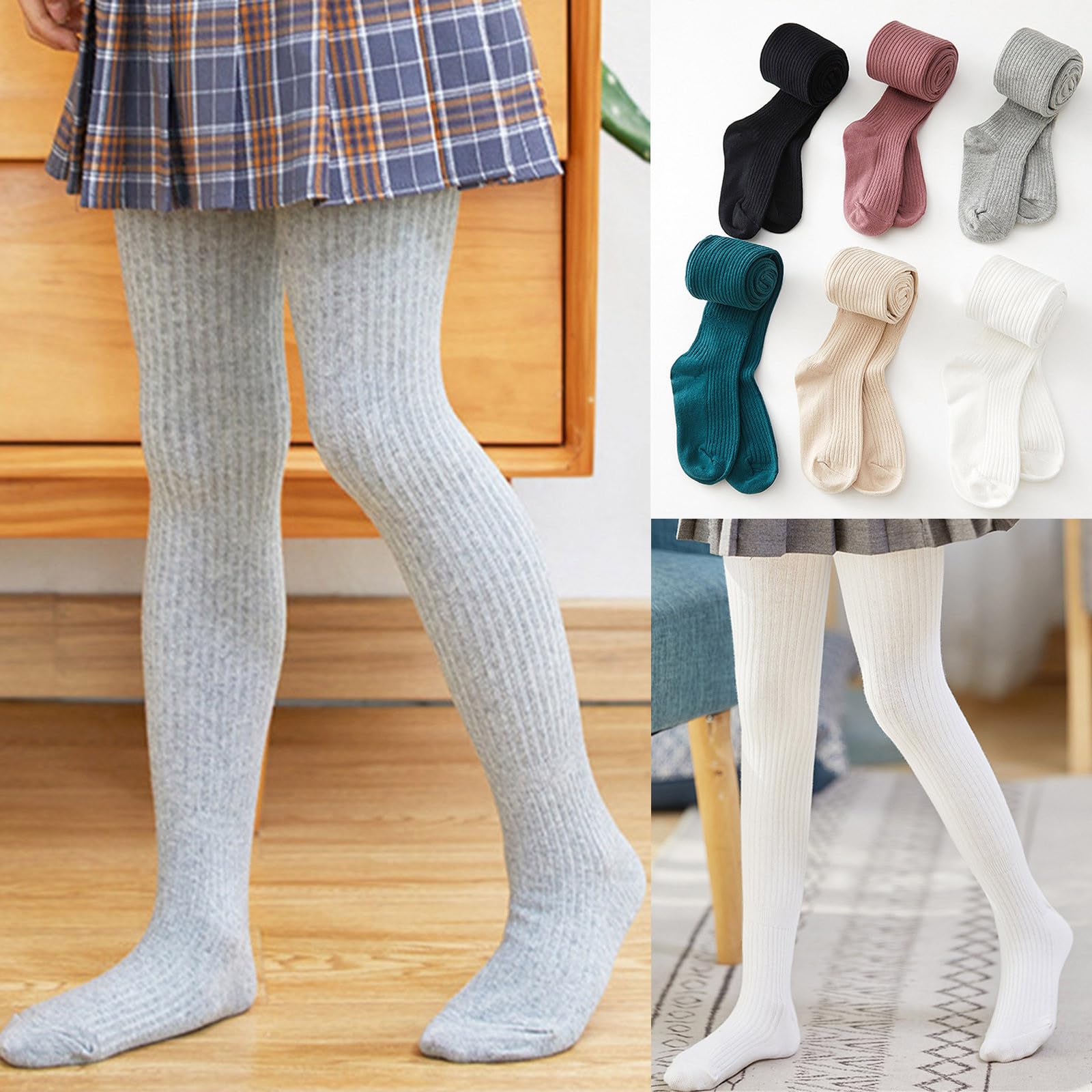 Toddler Kids Girls Cotton Tights Footed Cable Knit Pantyhose Baby Warm Stretchy Leggings Basic Solid (Beige, 2-4 Years)