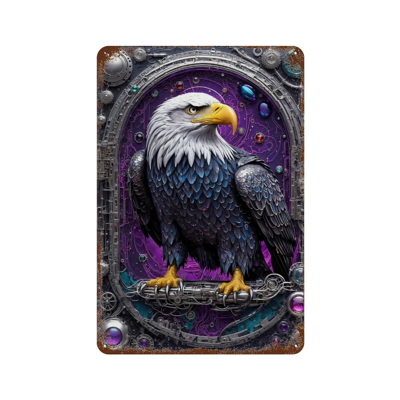 Steampunk Majesty Eagle 11.8"x7.9" Decorative Tin Sign, Retro Wall Decor for Bistro, Counter And Cafe Decor