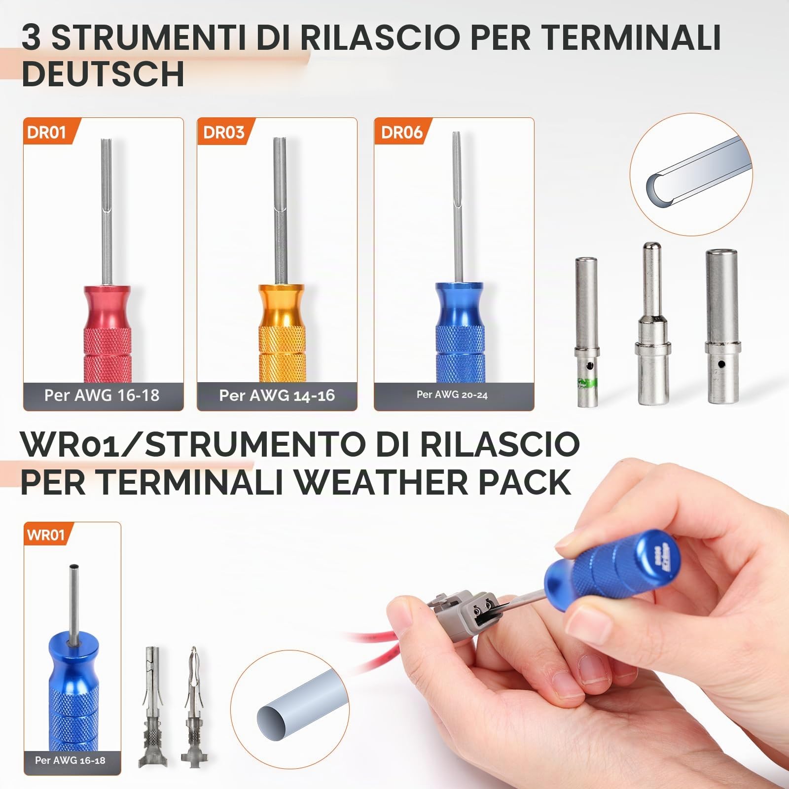 iCrimp KIT-DC02 - Kit di strumenti di crimpatura per connettori tedeschi e terminali Weather Pack con strumenti per la rimozione dei connettori