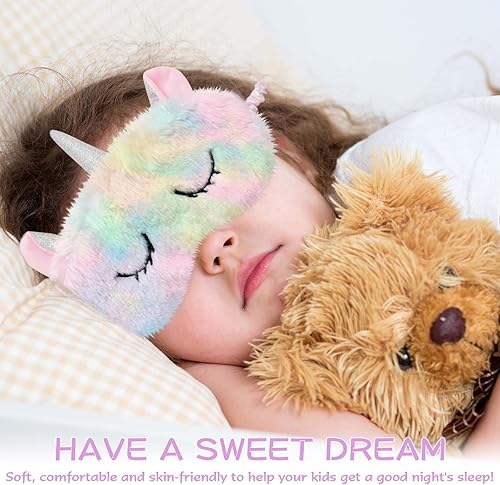 Miniatura 5 de ZeeDix Paquete de 6 máscaras de dormir de unicornio de felpa suave, linda y divertida sombra de ojos para dormir, cuerno de unicornio, cubierta de