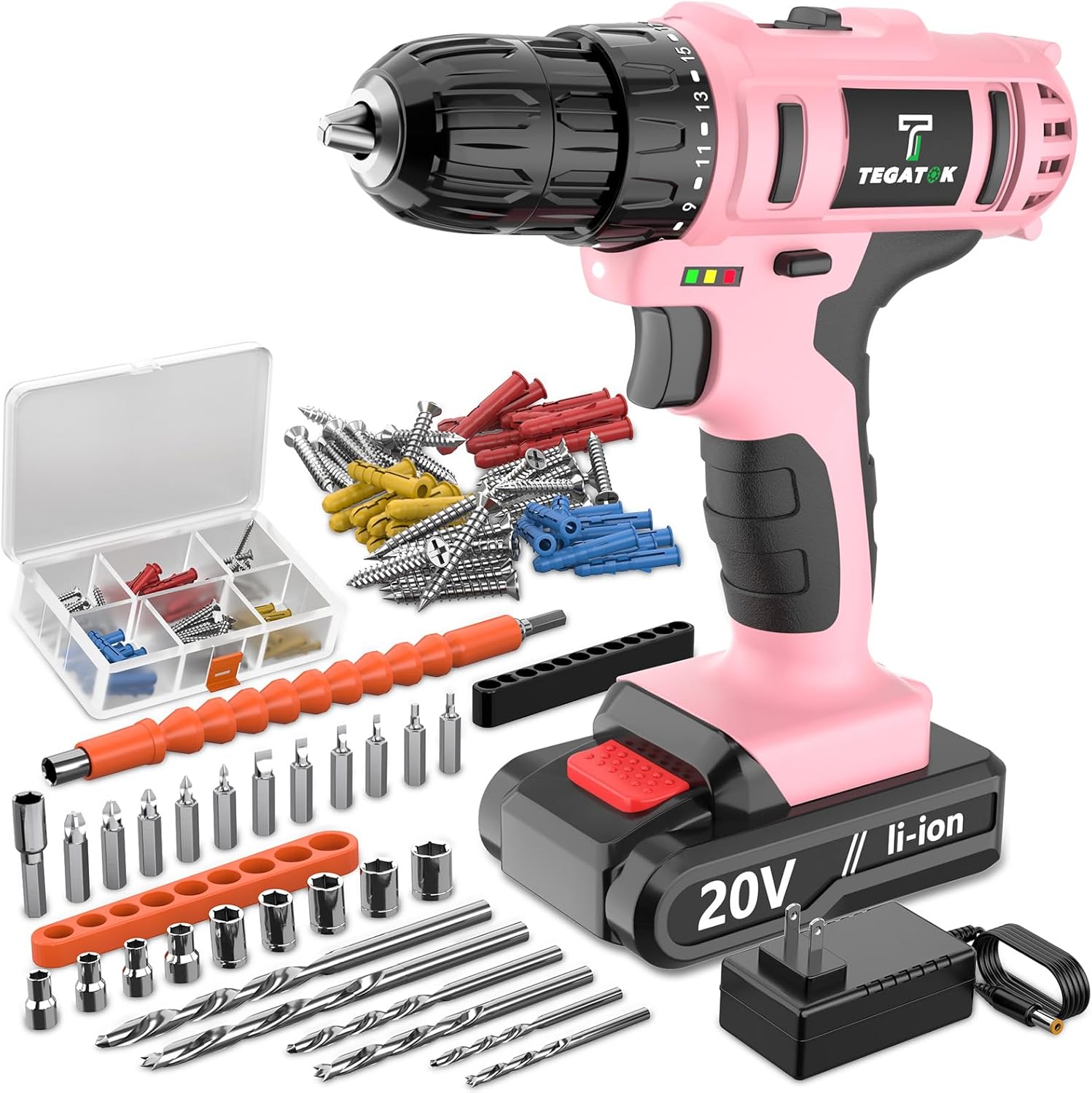 Kit de Taladro Inalámbrico 20V Tegatok con Batería y Cargador