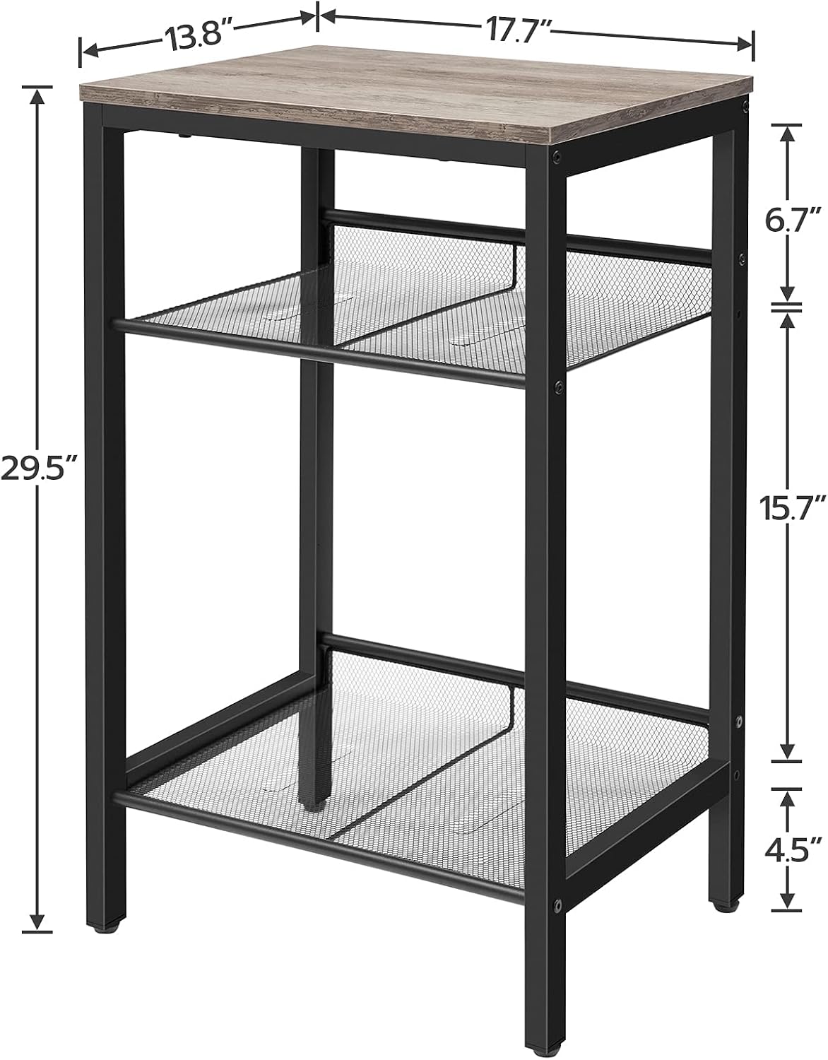 HOOBRO Side Table, Industrial End Telephone Table with Adjustable Mesh Shelves, for Office Hallway or Living Room, Wood Look Accent Furniture, Tall and Narrow, Easy Assembly, Greige and Black BG01DH01