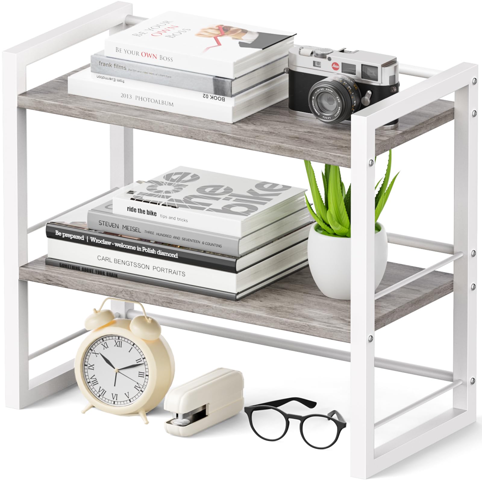 Photo 1 of ***MISSING PARTS***
ART-GIFTREE Office Desk Shelf Organizer, Wood Desktop Bookshelf Supplies Storage Rack, Shelf for Top of Desk and Dresser (Grey-2 Tier)