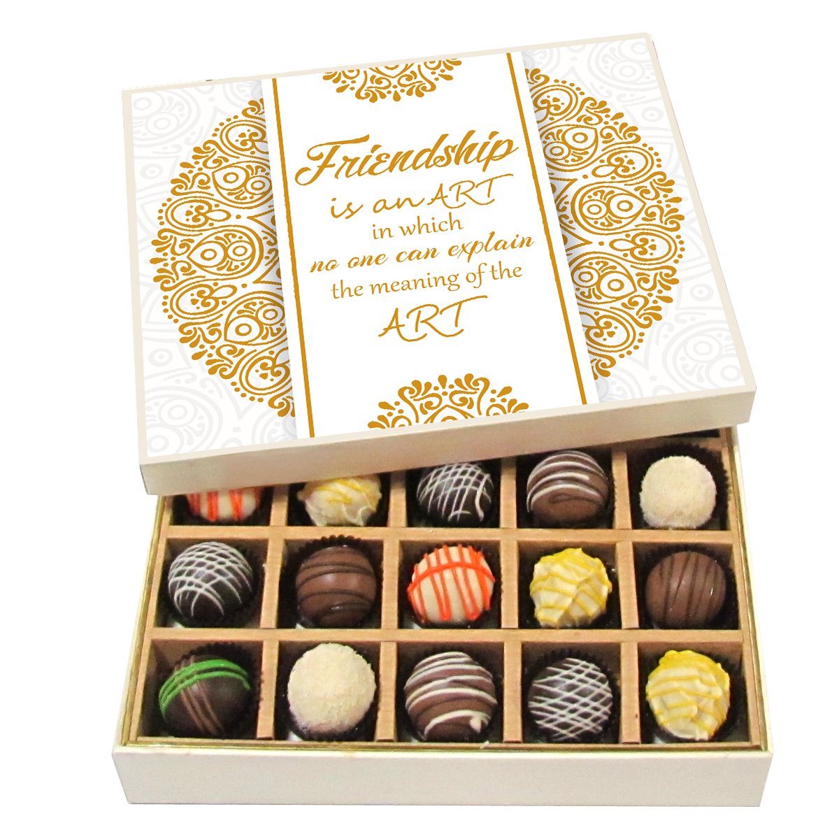 Chocholik Friendship Gift - Friendship is an Art - Dark, Milk, White Chocolate Truffles - 20pc