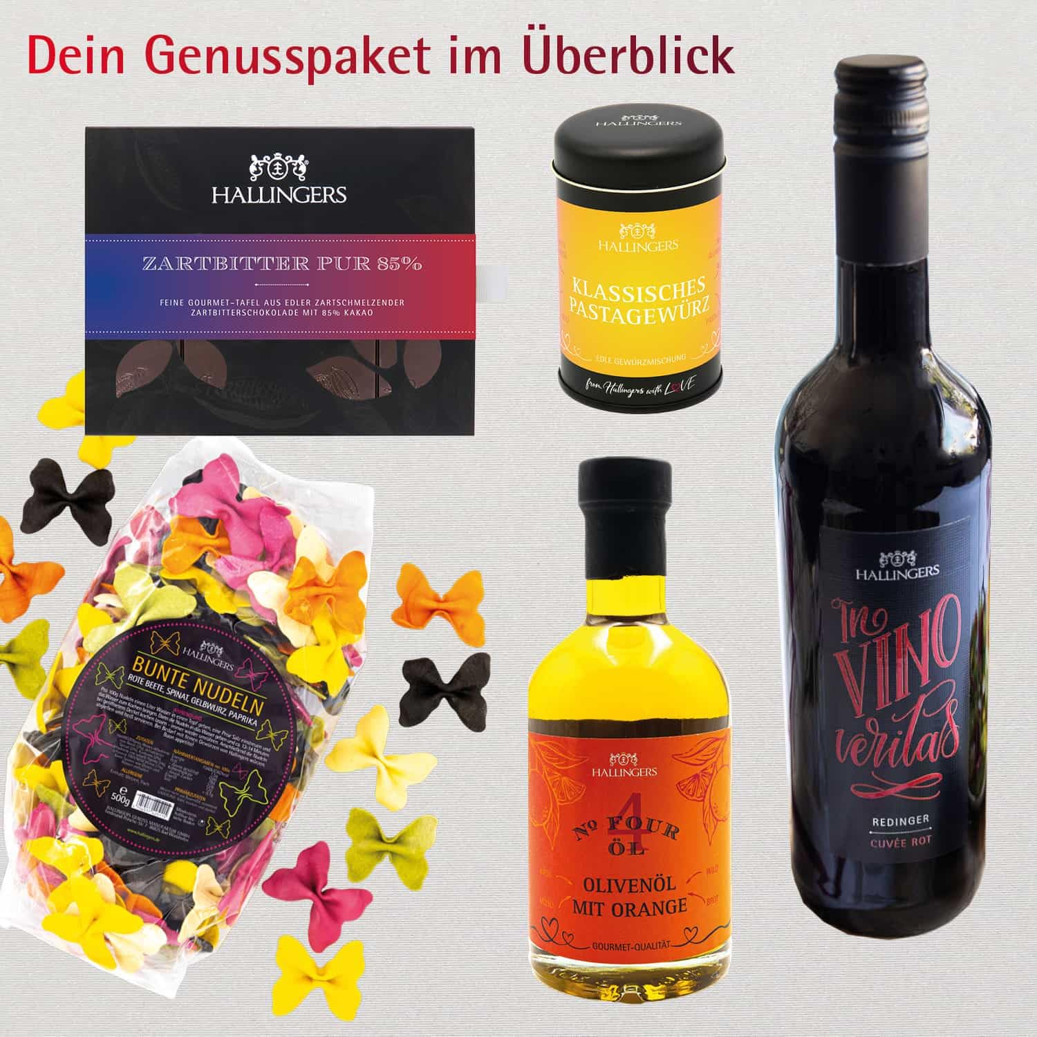 Hallingers Genuss Manufaktur Feinkost Geschenk-Set - XXL-Geschenkkorb "Pasta Time" großes Mitbringsel Wein, Bunte Nudeln, Olivenöl, Schokolade & Pasta-Gewürz, Geschenkidee für Frauen Männer