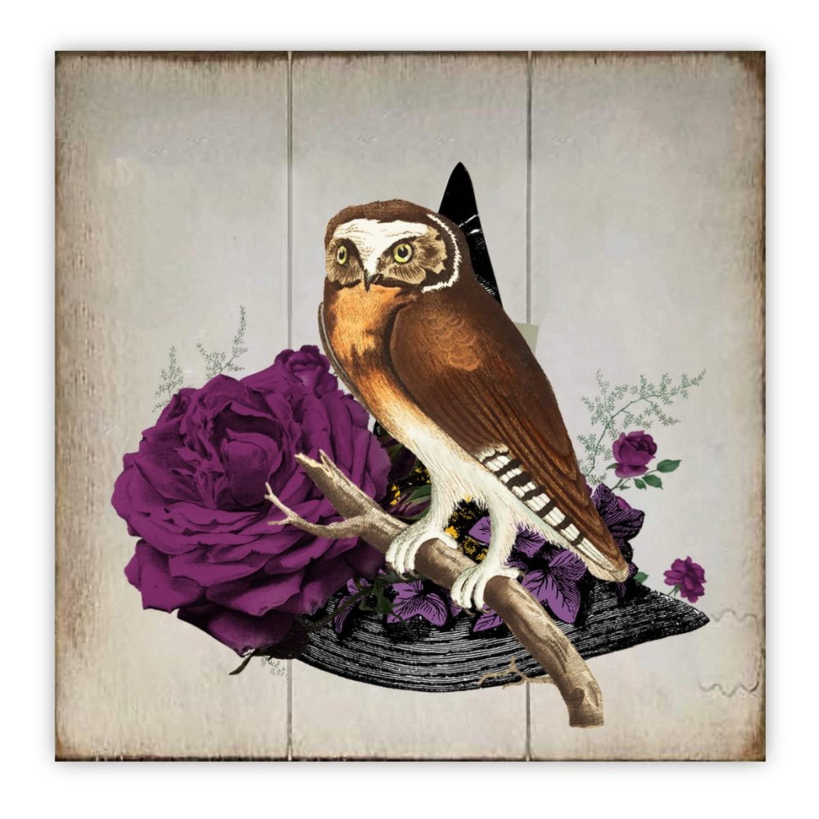 Plaque en bois pour Halloween chouette violette rustique, suspension artisanale de 30,5 cm