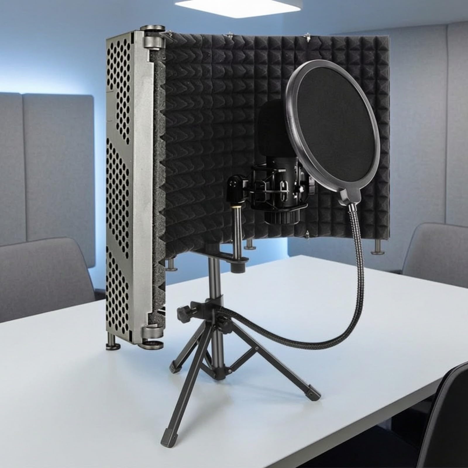 Pantalla Aislamiento Micrófono con Paneles Articulados Acústico Protector Aislamiento con Espuma Acústica para Podcasters