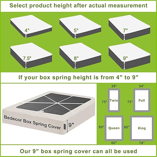 Miniatura 4 de Bedecor Funda de somier de 4 a 9 pulgadas, tamaño individual, color beige cremagris pardo con tela elástica, funda de marco de cama envolvente
