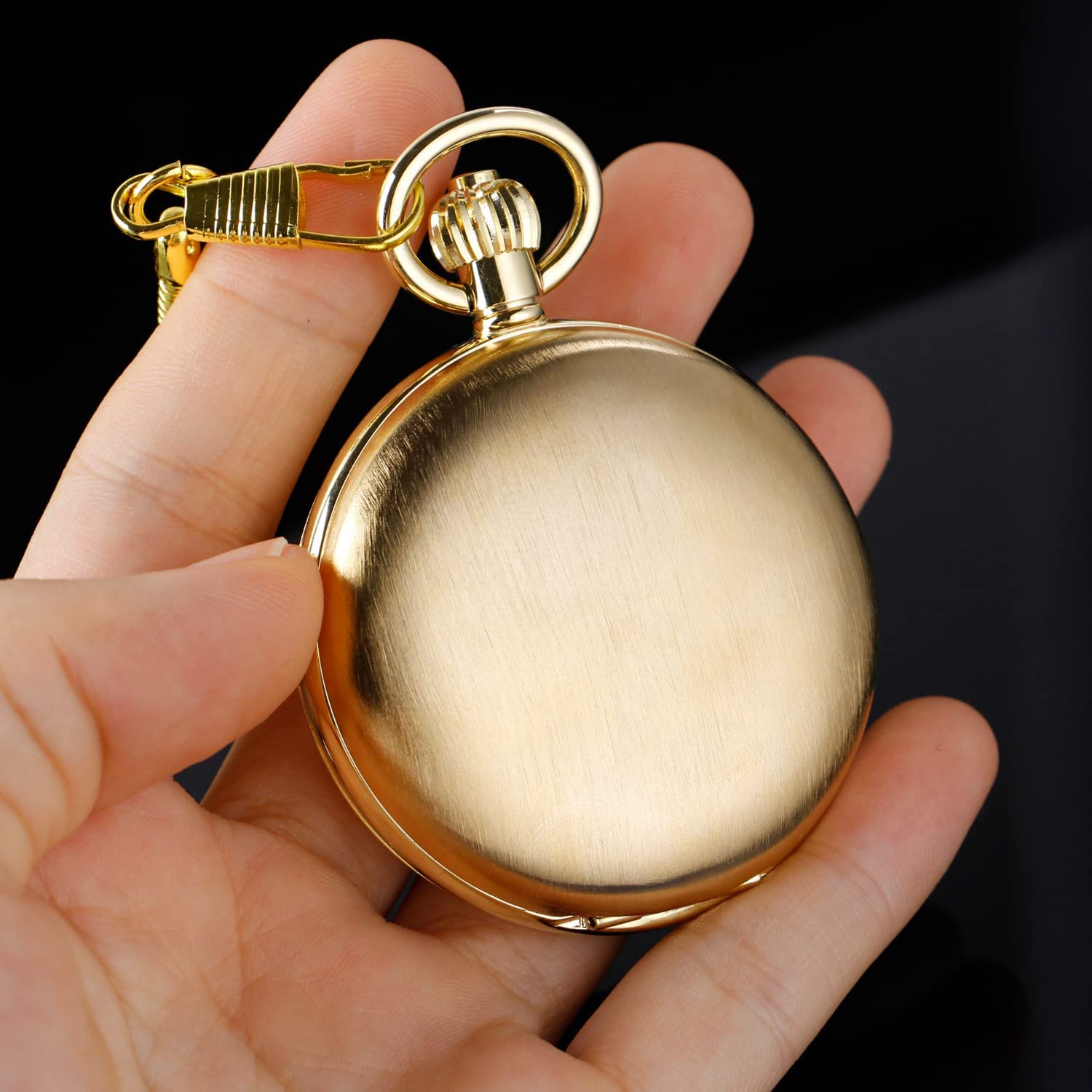 Tiong Orologio da tasca meccanico da uomo a doppia copertura, orologio da tasca meccanico a catena con quadrante a doppia copertura, orologio da tasca meccanico a scatola da uomo