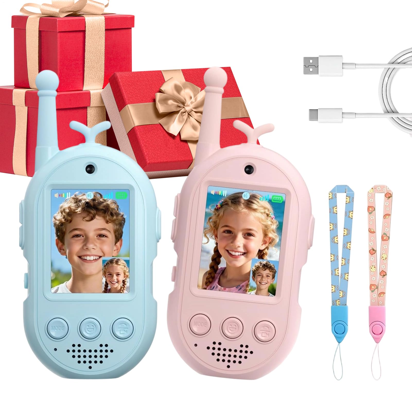 Walkie Talkie Video Per Bambini 2 Pezzi Radio Giocattolo Ricaricabile | Walkie Talkie Per Ragazzi Con Portata Di 300 Metri E 4 Effetti Vocali per Età 3-12 in Famiglia Chiamate e Conversazioni
