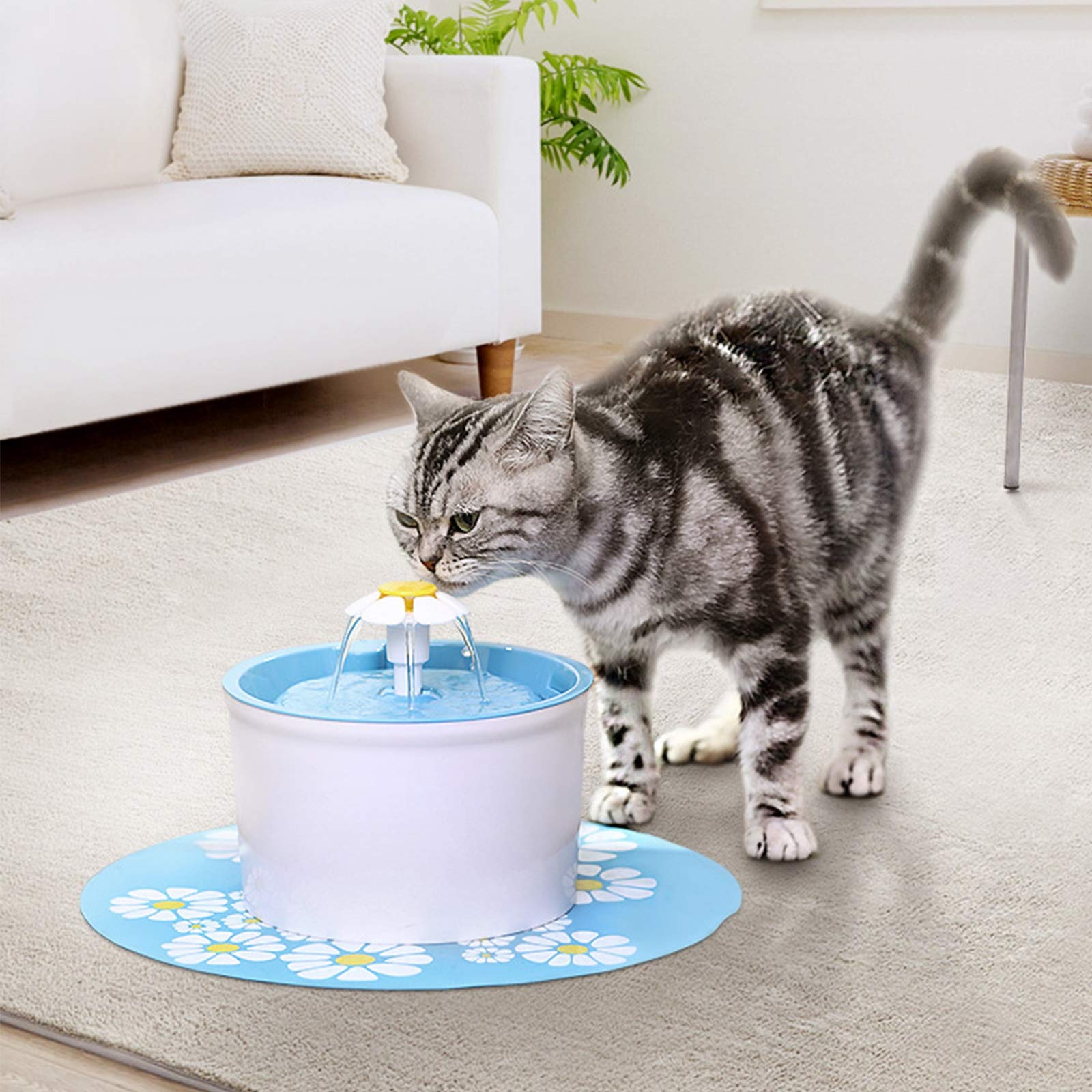 Fontana per Animali Domestici, Erogatore d'Acqua Elettrico Automatico Super Silenzioso da 1,6 Litri, Fontana per Gatti con Fiori Silenziosi con 5 Filtri di Ricambio E 1 Tappetino in Silicone
